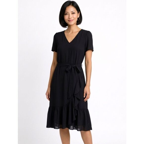 Talbots Dresses & Skirts - Talbots Black V-neck Cascading Wrap Lined Dress Size 12P